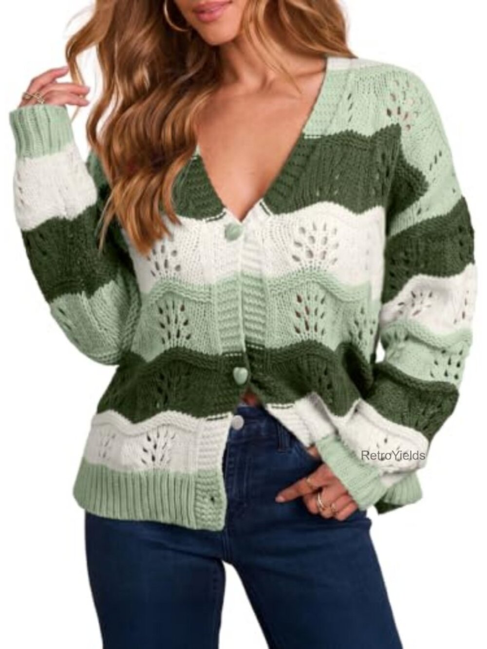 Astylish Women's Striped Knit Cardigan Button Down Oversized Sweater